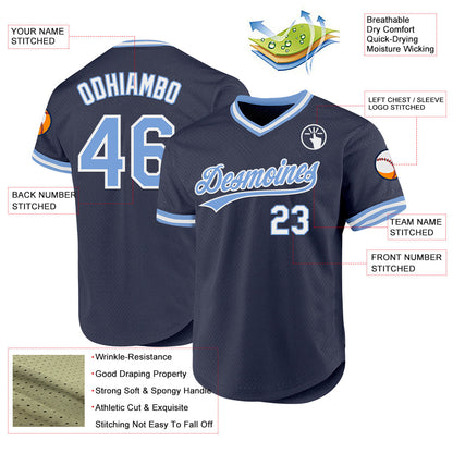 Custom Navy Light Blue-White Authentic Throwback Baseball Jersey - Sky-Custom