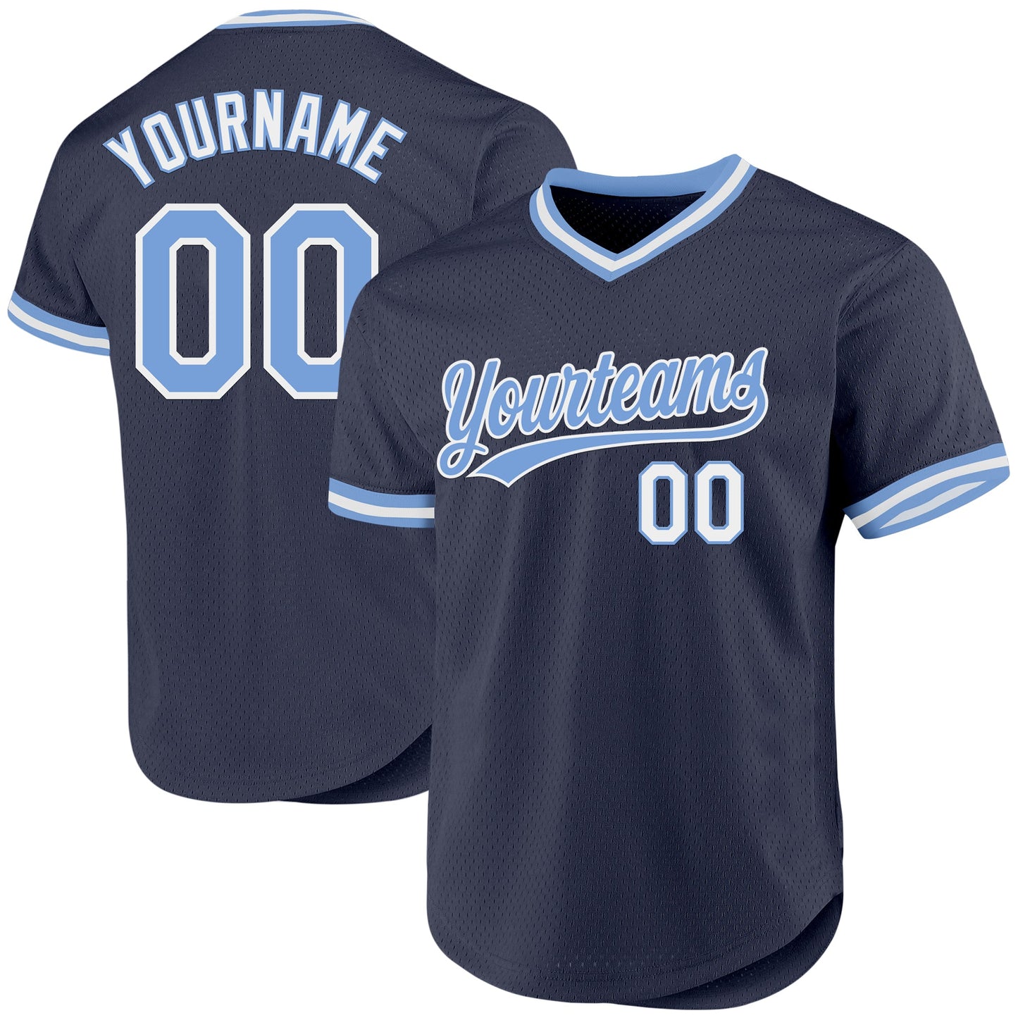 Custom Navy Light Blue-White Authentic Throwback Baseball Jersey - Sky-Custom