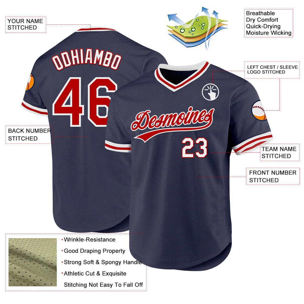 Custom Navy Red-White Authentic Throwback Baseball Jersey - Sky-Custom