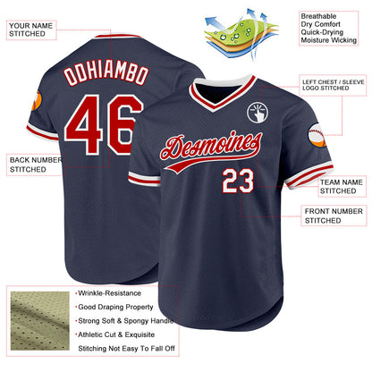 Custom Navy Red-White Authentic Throwback Baseball Jersey - Sky-Custom