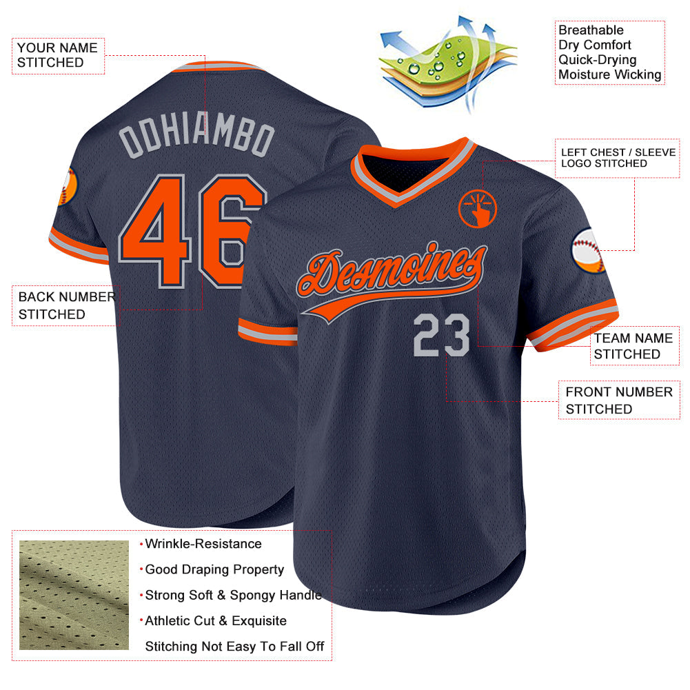 Custom Navy Orange-Gray Authentic Throwback Baseball Jersey - Sky-Custom
