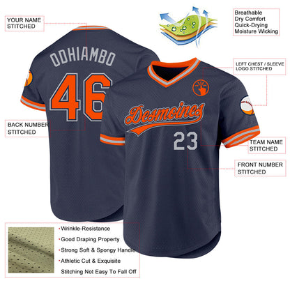 Custom Navy Orange-Gray Authentic Throwback Baseball Jersey - Sky-Custom