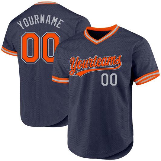 Custom Navy Orange-Gray Authentic Throwback Baseball Jersey - Sky-Custom