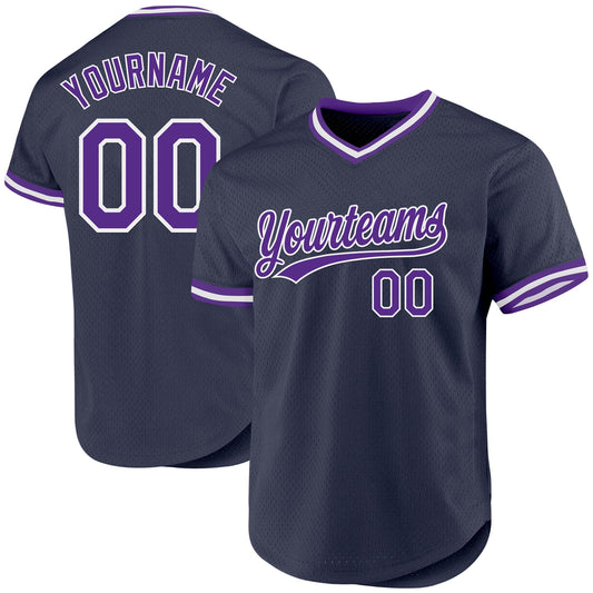 Custom Navy Purple-White Authentic Throwback Baseball Jersey - Sky-Custom
