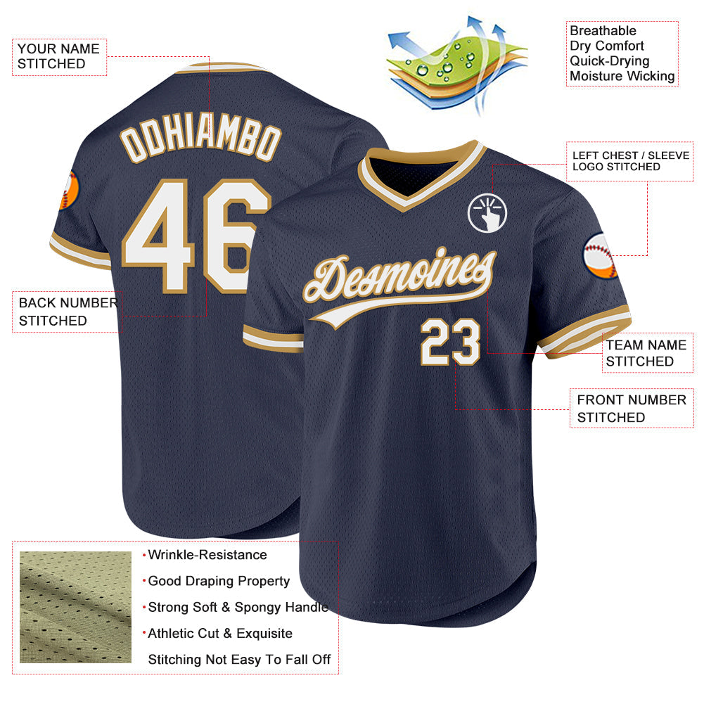 Custom Navy White-Old Gold Authentic Throwback Baseball Jersey - Sky-Custom
