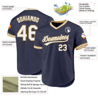 Custom Navy White-Old Gold Authentic Throwback Baseball Jersey - Sky-Custom