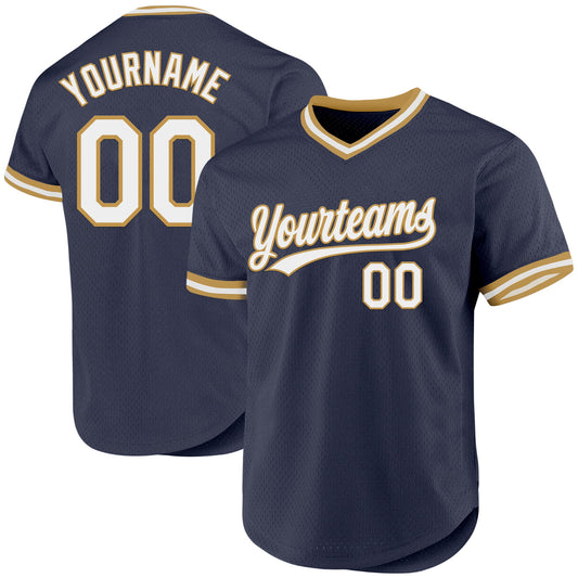 Custom Navy White-Old Gold Authentic Throwback Baseball Jersey - Sky-Custom