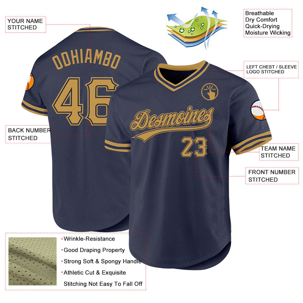Custom Navy Old Gold Authentic Throwback Baseball Jersey - Sky-Custom