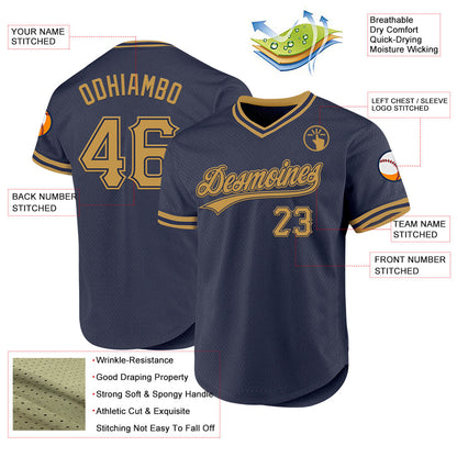 Custom Navy Old Gold Authentic Throwback Baseball Jersey - Sky-Custom