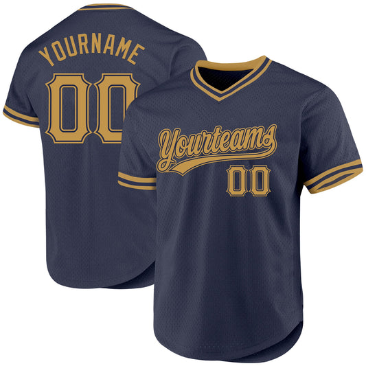 Custom Navy Old Gold Authentic Throwback Baseball Jersey - Sky-Custom
