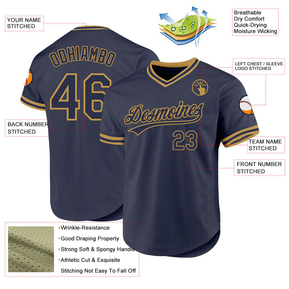 Custom Navy Old Gold Authentic Throwback Baseball Jersey - Sky-Custom