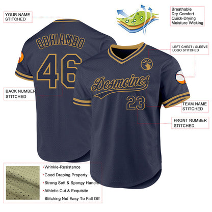 Custom Navy Old Gold Authentic Throwback Baseball Jersey - Sky-Custom