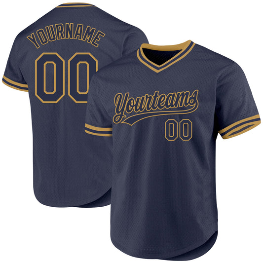 Custom Navy Old Gold Authentic Throwback Baseball Jersey - Sky-Custom