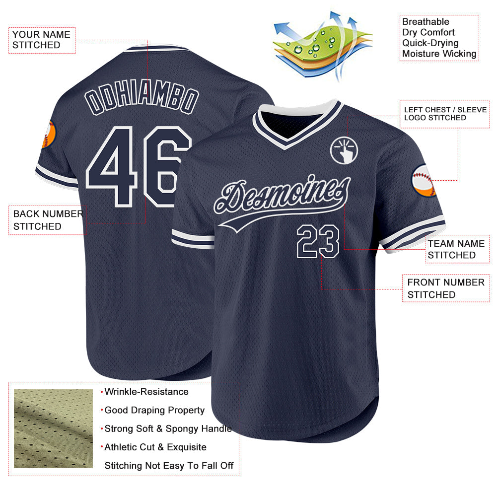 Custom Navy White Authentic Throwback Baseball Jersey - Sky-Custom