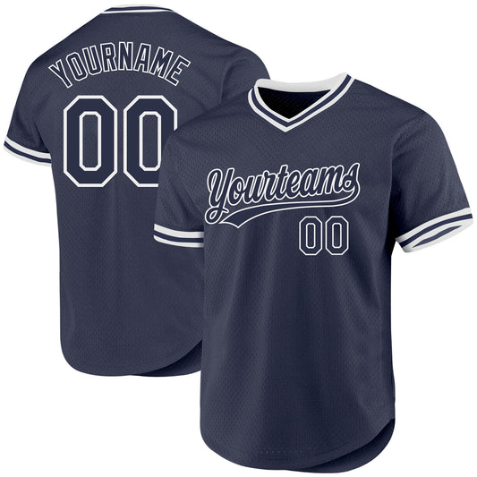 Custom Navy White Authentic Throwback Baseball Jersey - Sky-Custom