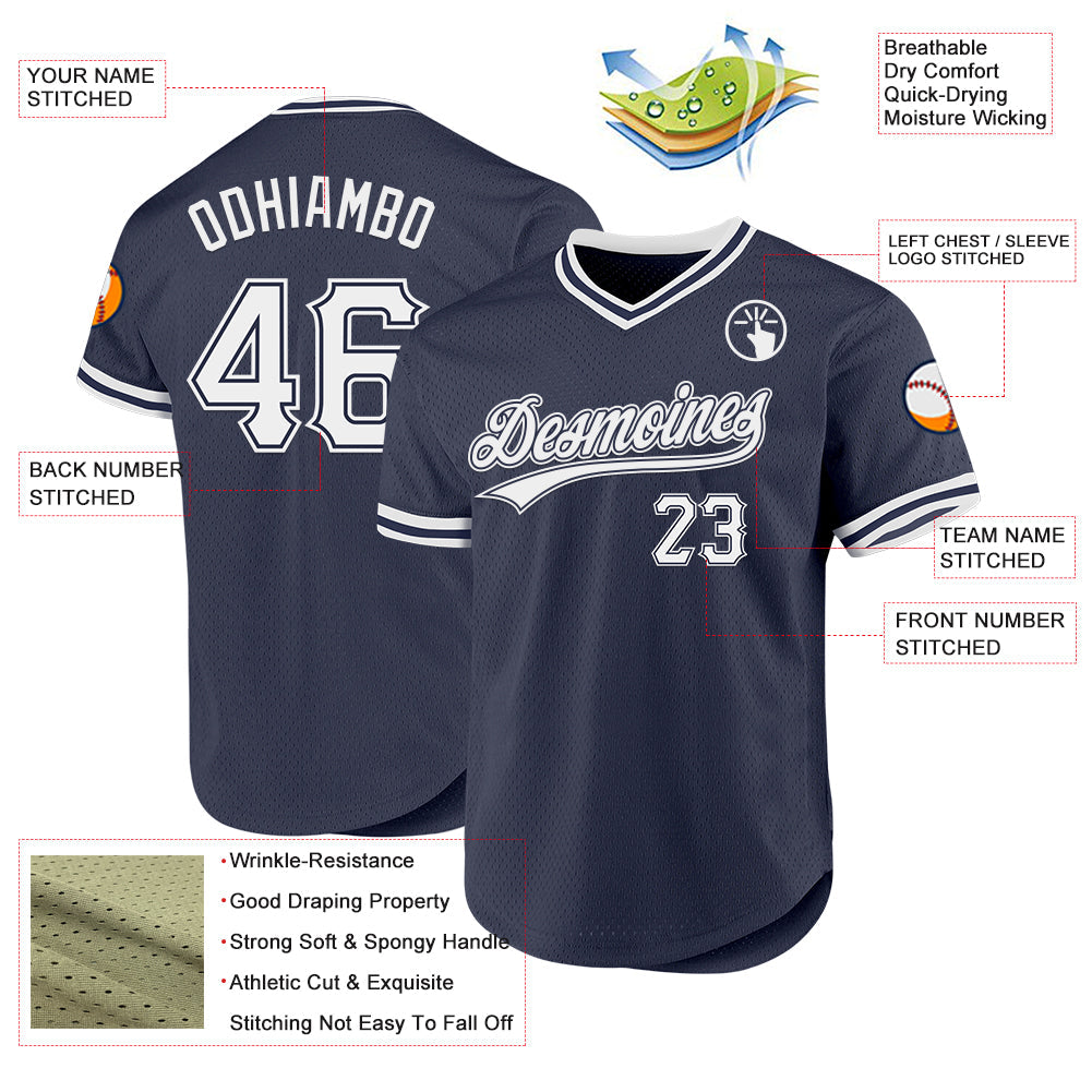 Custom Navy White Authentic Throwback Baseball Jersey - Sky-Custom