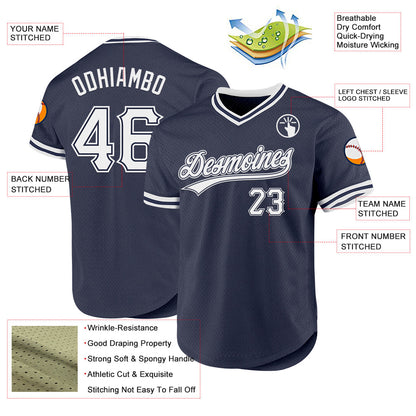 Custom Navy White Authentic Throwback Baseball Jersey - Sky-Custom