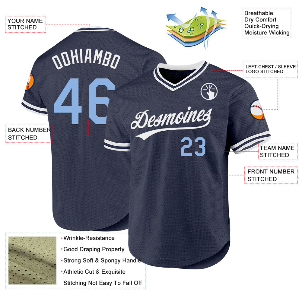 Custom Navy Light Blue-White Authentic Throwback Baseball Jersey - Sky-Custom