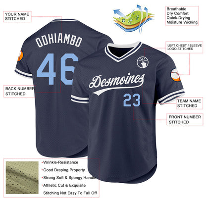 Custom Navy Light Blue-White Authentic Throwback Baseball Jersey - Sky-Custom