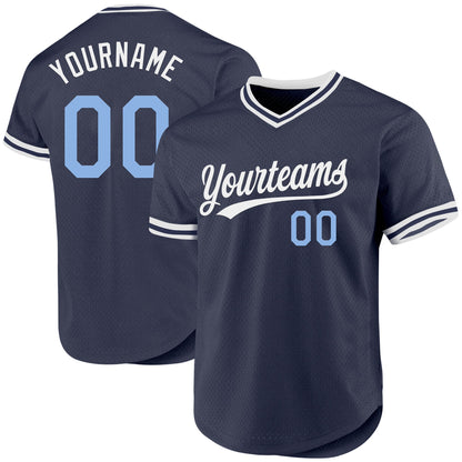 Custom Navy Light Blue-White Authentic Throwback Baseball Jersey - Sky-Custom