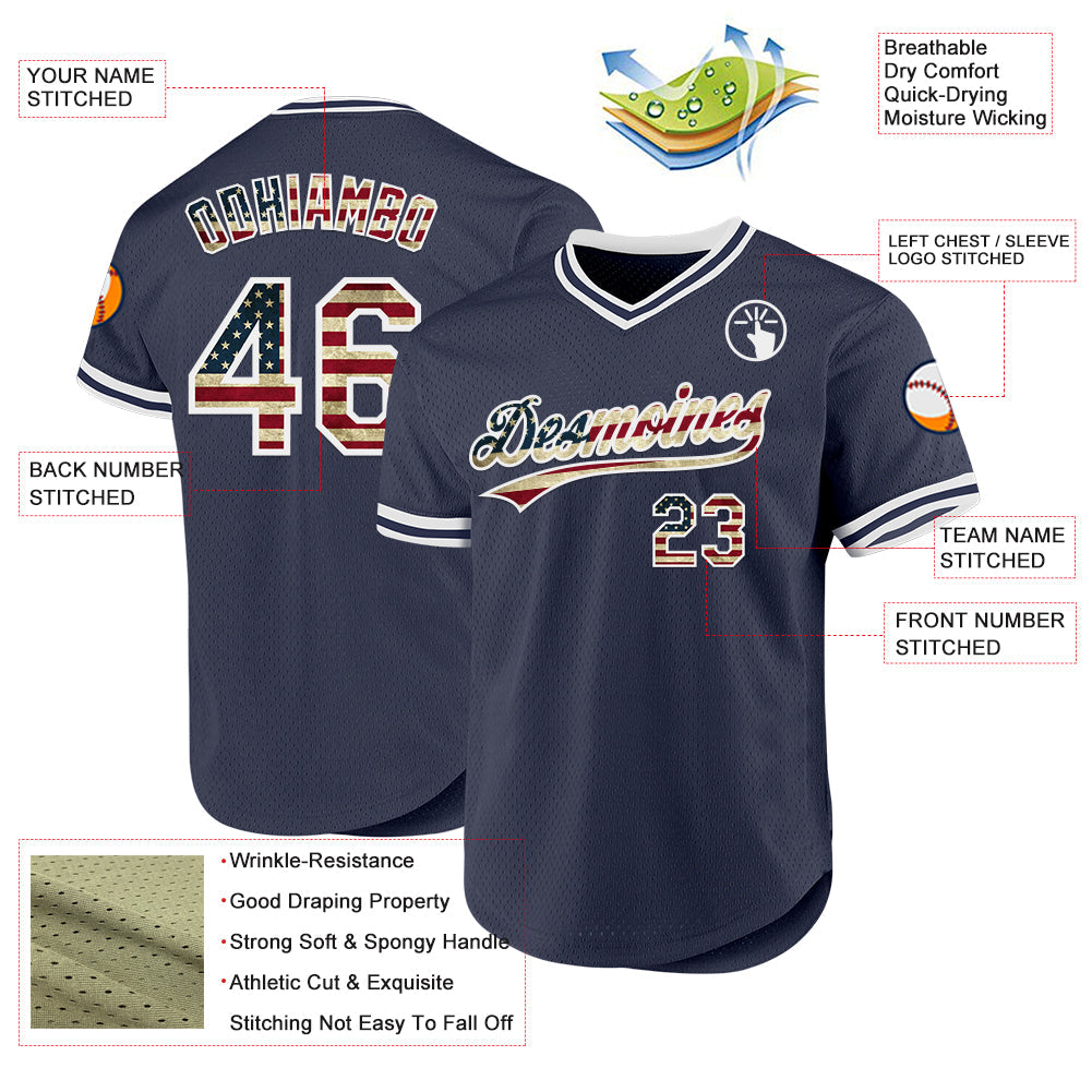 Custom Navy Vintage USA Flag-White Authentic Throwback Baseball Jersey - Sky-Custom