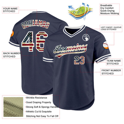 Custom Navy Vintage USA Flag-White Authentic Throwback Baseball Jersey - Sky-Custom