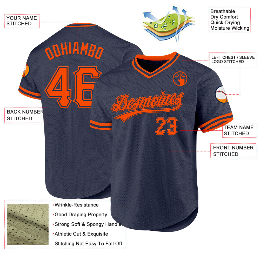 Custom Navy Orange Authentic Throwback Baseball Jersey - Sky-Custom