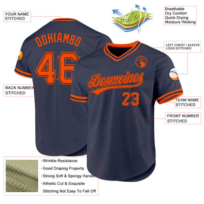 Custom Navy Orange Authentic Throwback Baseball Jersey - Sky-Custom