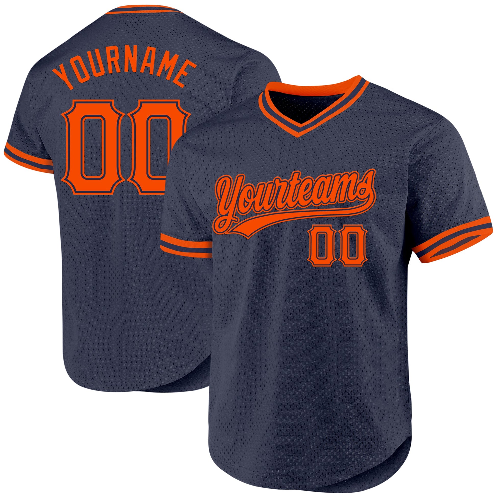 Custom Navy Orange Authentic Throwback Baseball Jersey - Sky-Custom