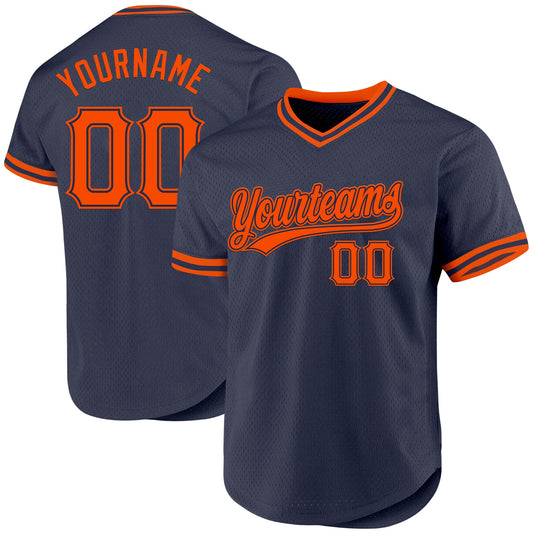 Custom Navy Orange Authentic Throwback Baseball Jersey - Sky-Custom