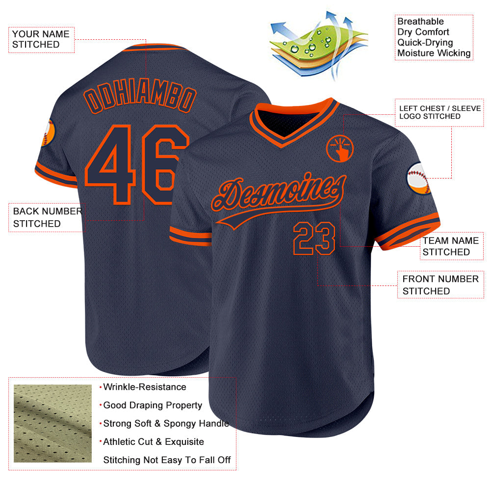 Custom Navy Orange Authentic Throwback Baseball Jersey - Sky-Custom