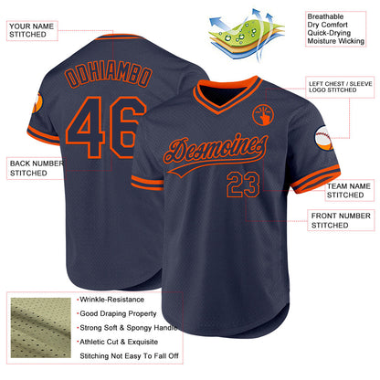 Custom Navy Orange Authentic Throwback Baseball Jersey - Sky-Custom