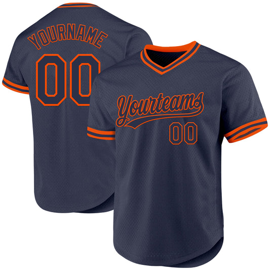 Custom Navy Orange Authentic Throwback Baseball Jersey - Sky-Custom
