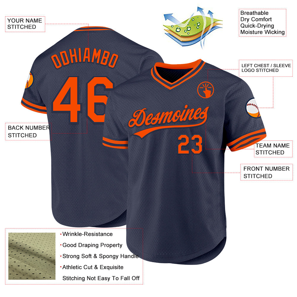 Custom Navy Orange Authentic Throwback Baseball Jersey - Sky-Custom
