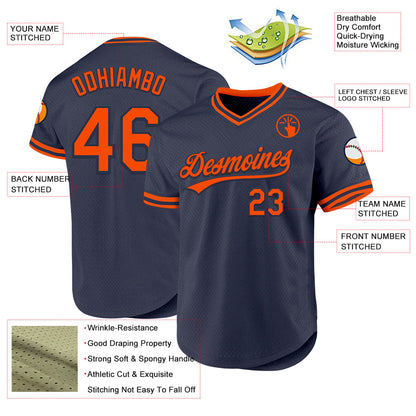 Custom Navy Orange Authentic Throwback Baseball Jersey - Sky-Custom
