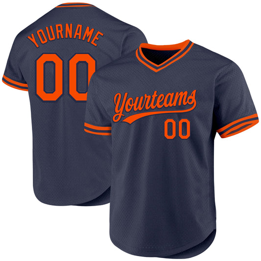 Custom Navy Orange Authentic Throwback Baseball Jersey - Sky-Custom
