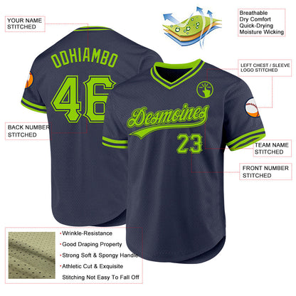 Custom Navy Neon Green Authentic Throwback Baseball Jersey - Sky-Custom