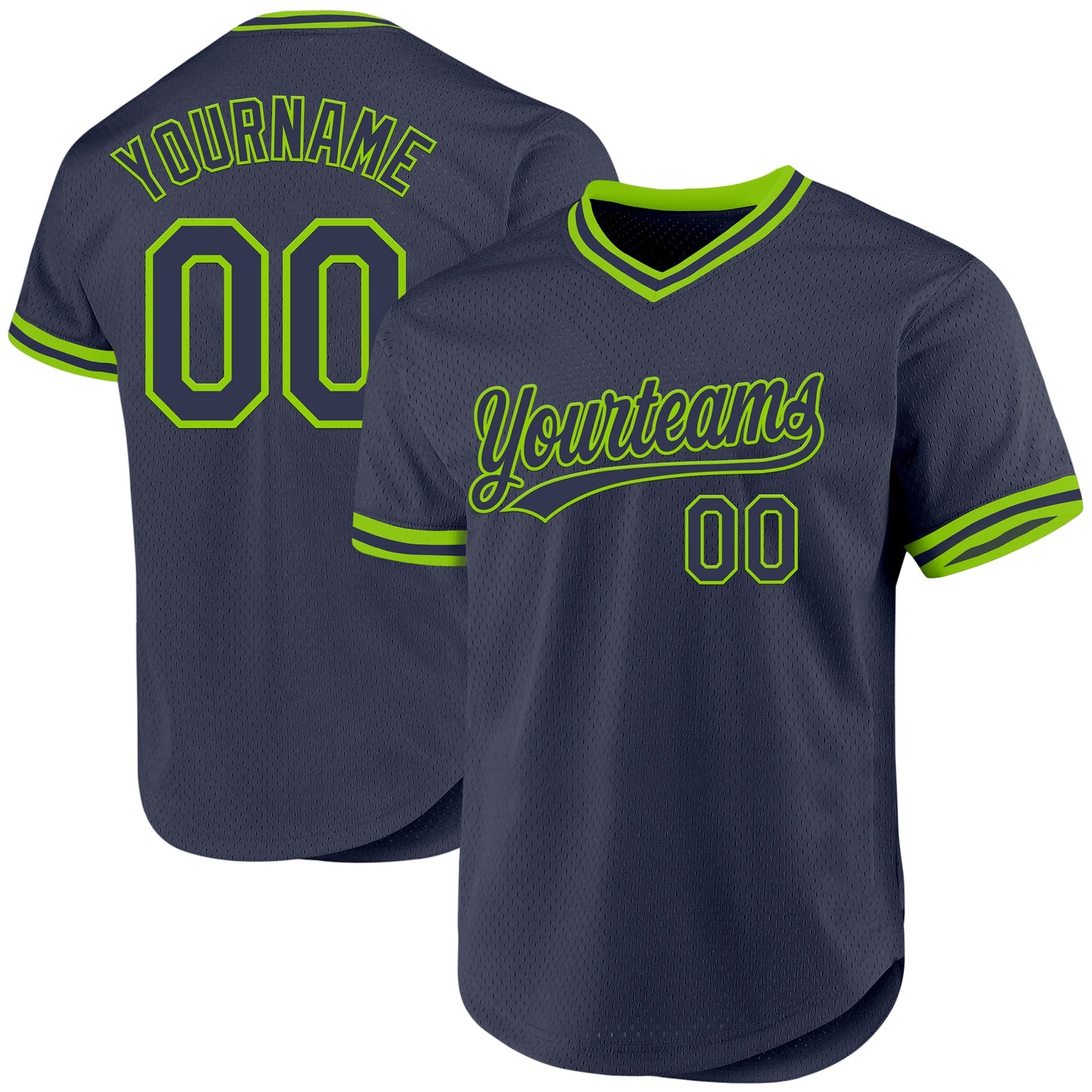 Custom Navy Neon Green Authentic Throwback Baseball Jersey - Sky-Custom
