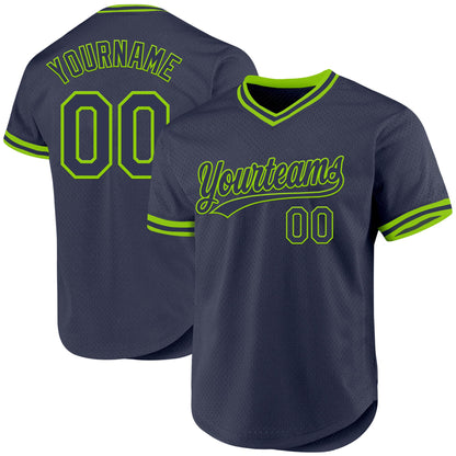 Custom Navy Neon Green Authentic Throwback Baseball Jersey - Sky-Custom