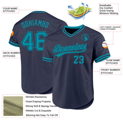 Custom Navy Teal Authentic Throwback Baseball Jersey - Sky-Custom