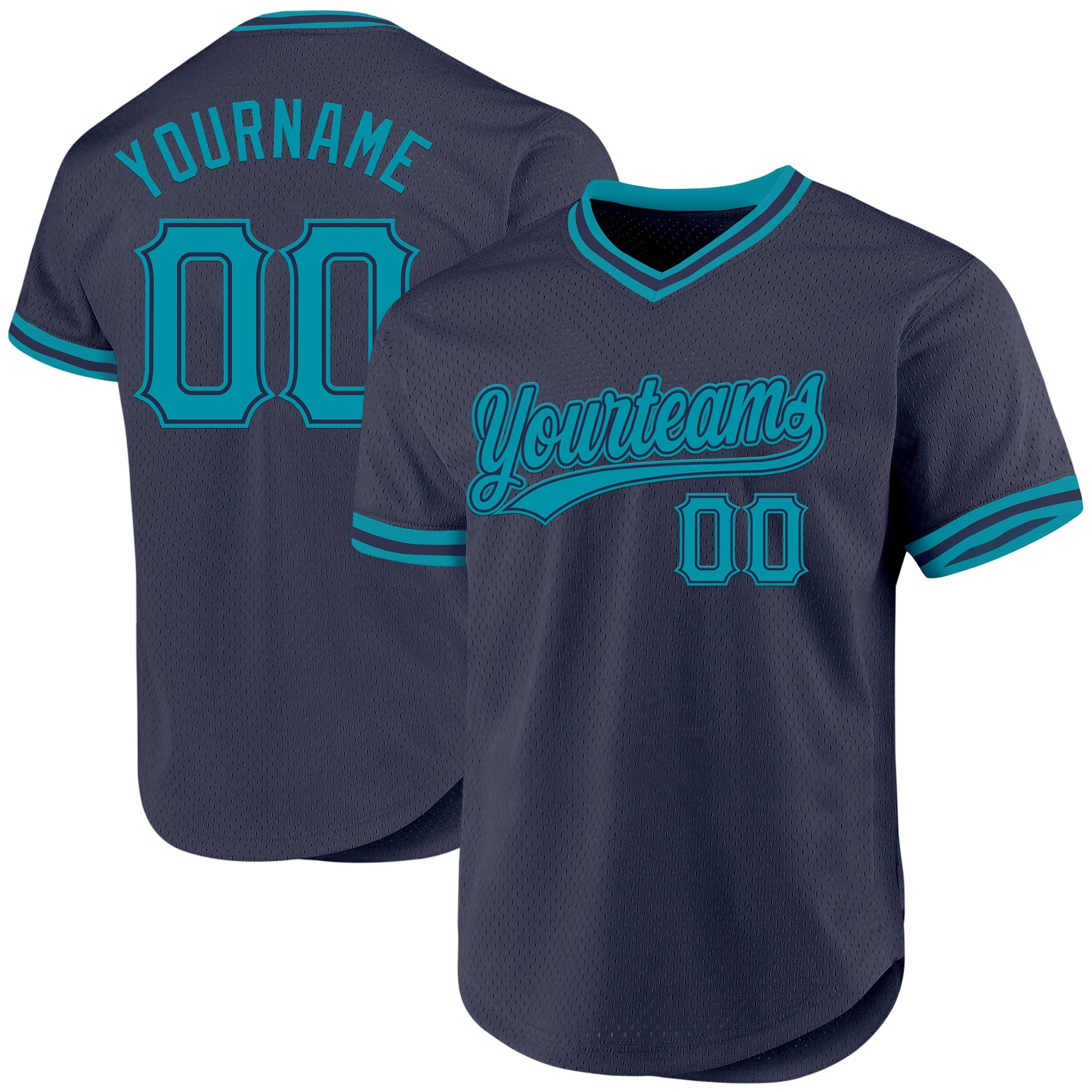 Custom Navy Teal Authentic Throwback Baseball Jersey - Sky-Custom