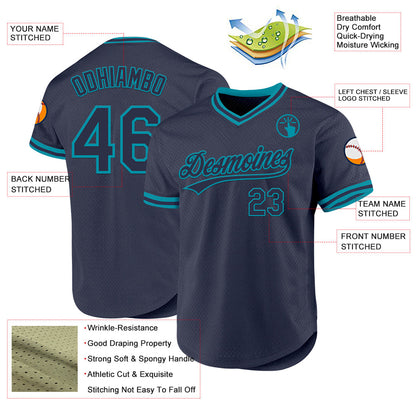 Custom Navy Teal Authentic Throwback Baseball Jersey - Sky-Custom
