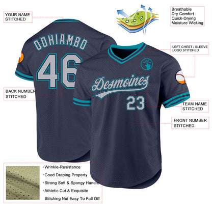 Custom Navy Gray-Teal Authentic Throwback Baseball Jersey - Sky-Custom