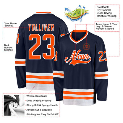 Custom Navy Orange-White Hockey Jersey - Sky-Custom