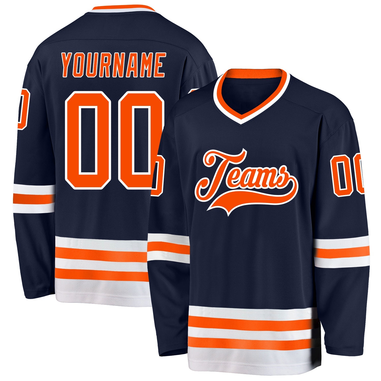 Custom Navy Orange-White Hockey Jersey - Sky-Custom