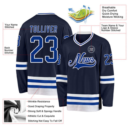 Custom Navy Royal-White Hockey Jersey - Sky-Custom