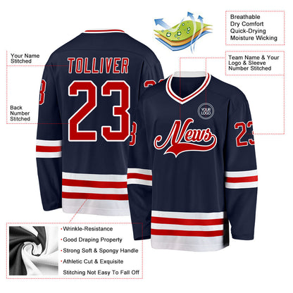 Custom Navy Red-White Hockey Jersey - Sky-Custom