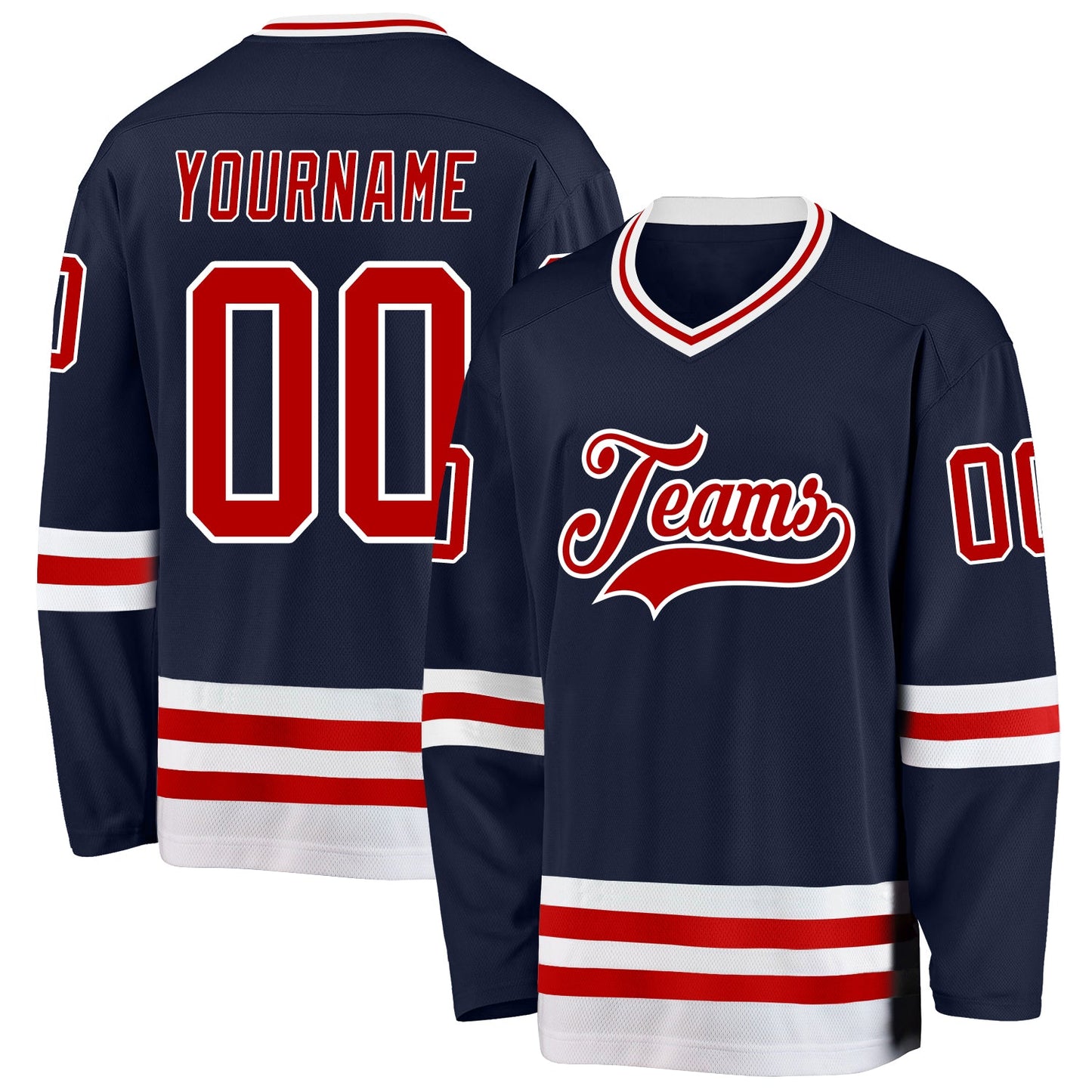 Custom Navy Red-White Hockey Jersey - Sky-Custom