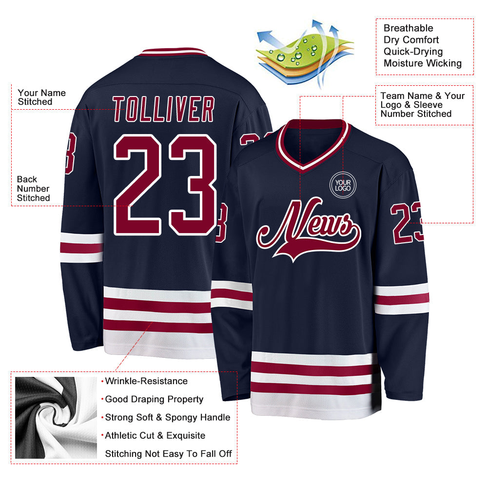 Custom Navy Maroon-White Hockey Jersey - Sky-Custom