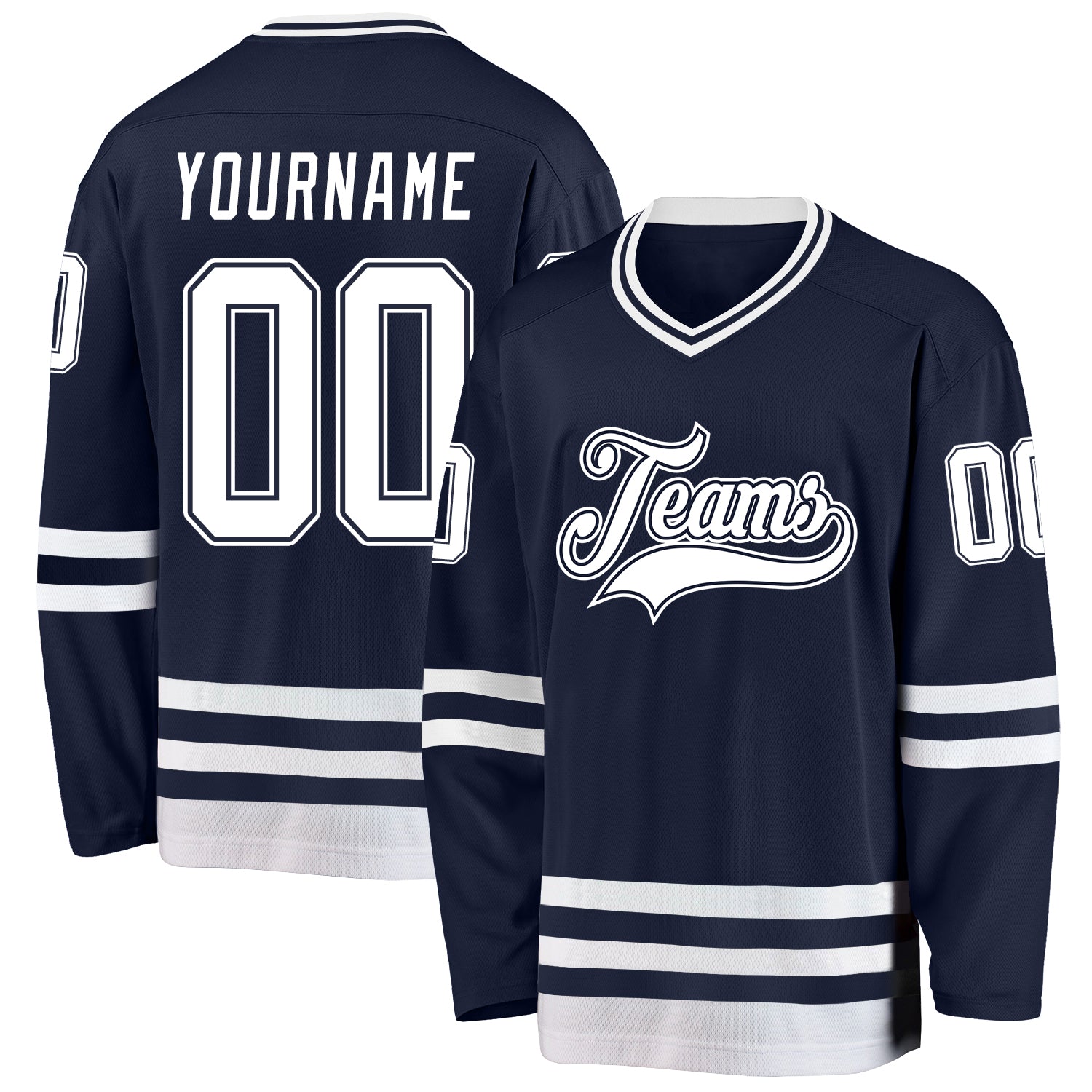 Custom Navy White Hockey Jersey - Sky-Custom